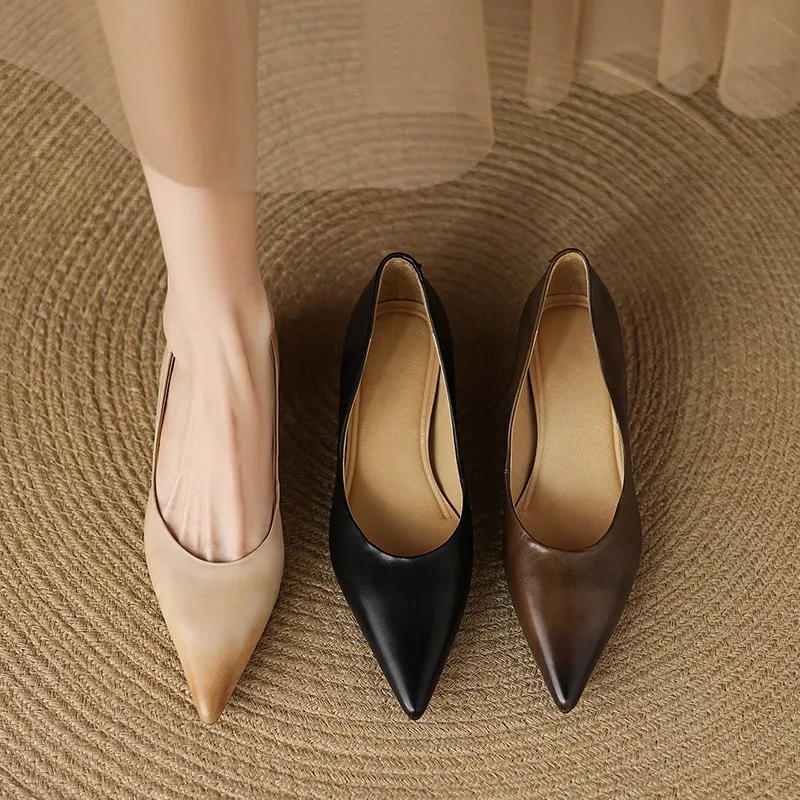 Spring and Autumn Retro Elegant Hidden Wedge Pointed Toe Women's Shoes Simple and Stylish Commuter Soft Sole Low Mouth Single Shoes