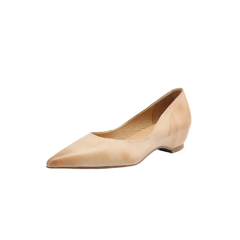 Spring and Autumn Retro Elegant Hidden Wedge Pointed Toe Women's Shoes Simple and Stylish Commuter Soft Sole Low Mouth Single Shoes