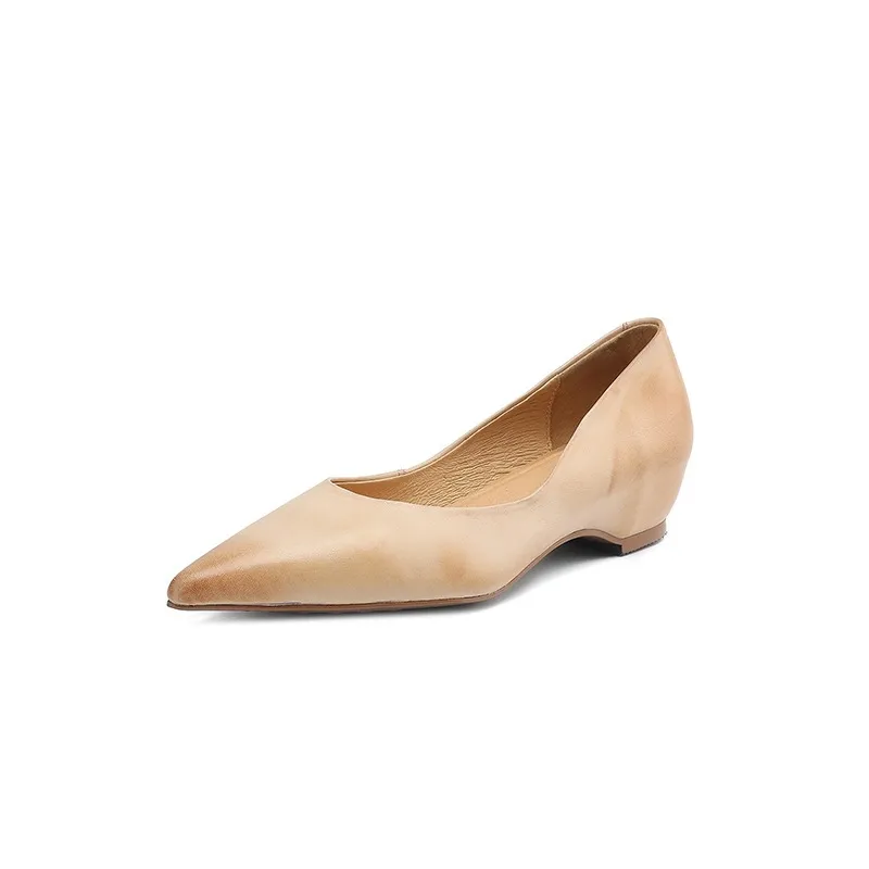 Spring and Autumn Retro Elegant Hidden Wedge Pointed Toe Women's Shoes Simple and Stylish Commuter Soft Sole Low Mouth Single Shoes
