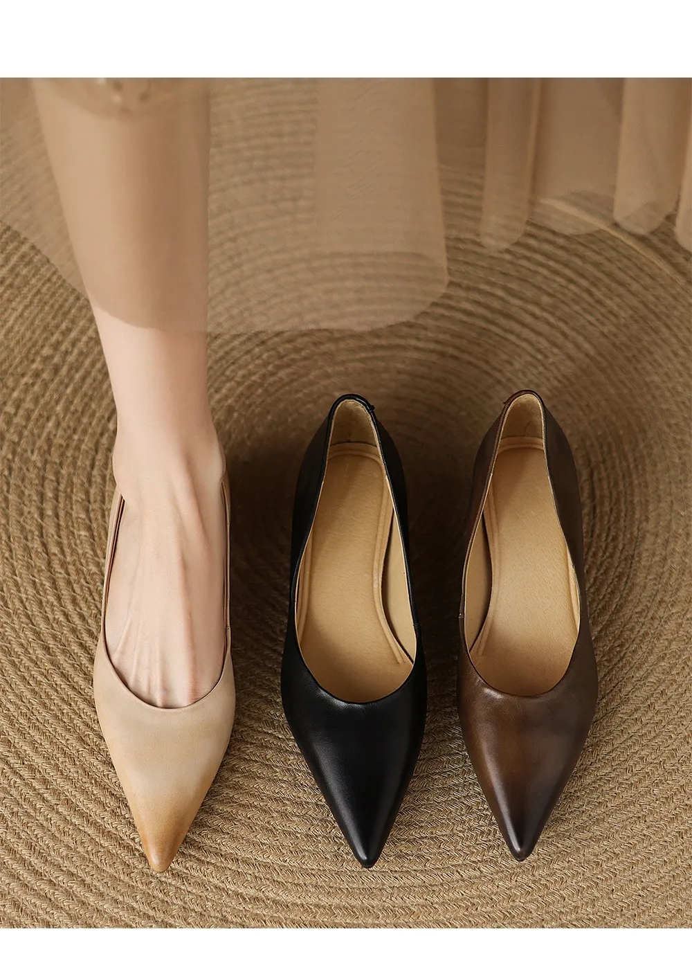 Spring and Autumn Retro Elegant Hidden Wedge Pointed Toe Women's Shoes Simple and Stylish Commuter Soft Sole Low Mouth Single Shoes