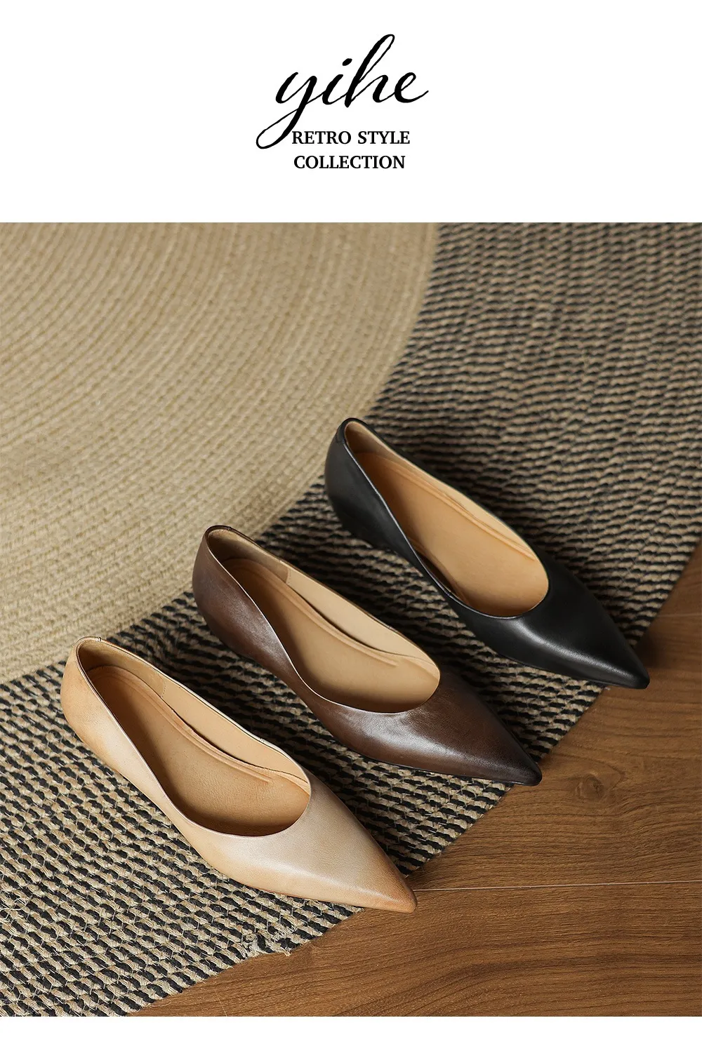 Spring and Autumn Retro Elegant Hidden Wedge Pointed Toe Women's Shoes Simple and Stylish Commuter Soft Sole Low Mouth Single Shoes