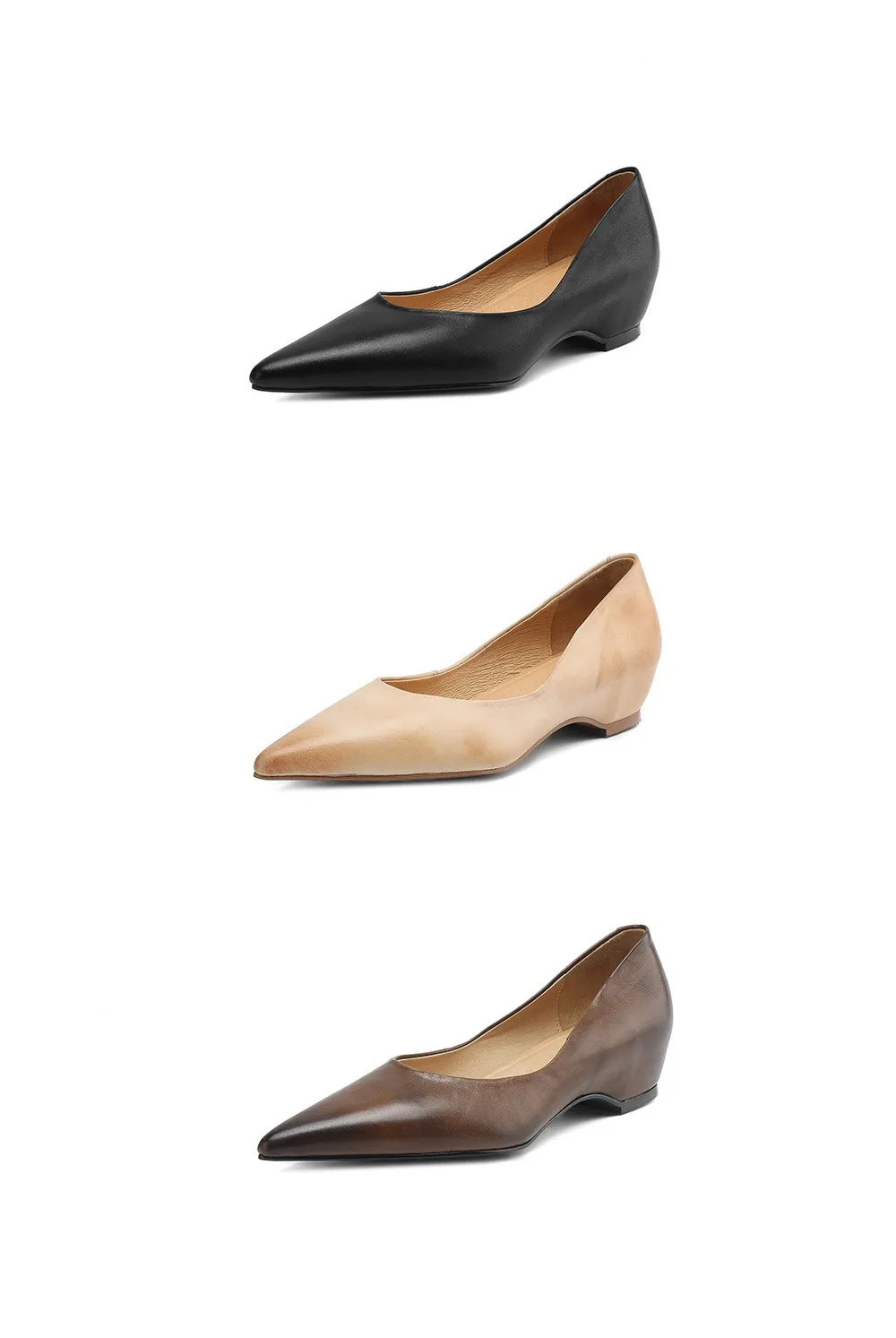 Spring and Autumn Retro Elegant Hidden Wedge Pointed Toe Women's Shoes Simple and Stylish Commuter Soft Sole Low Mouth Single Shoes
