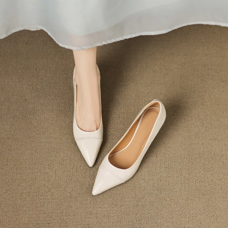 Women's shoes with a simple, pointed toe and stiletto heel, perfect for spring and autumn. 7.5cm high heel. Made of cowhide.