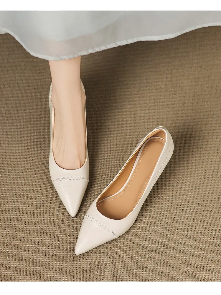 Women's shoes with a simple, pointed toe and stiletto heel, perfect for spring and autumn. 7.5cm high heel. Made of cowhide.