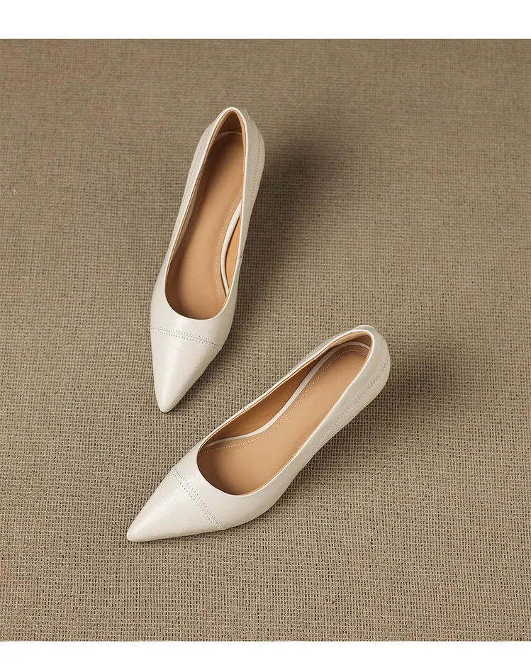 Women's shoes with a simple, pointed toe and stiletto heel, perfect for spring and autumn. 7.5cm high heel. Made of cowhide.