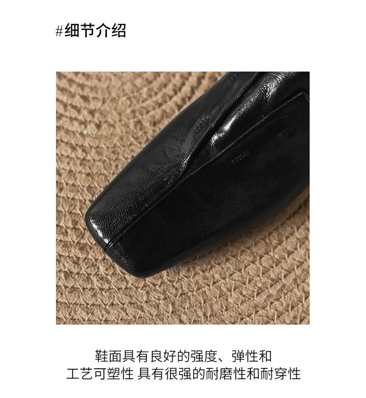 Early spring single shoes, square toe, wedge heel, sheepskin fashion women's shoes, 3-3t