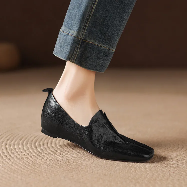 Early spring single shoes, square toe, wedge heel, sheepskin fashion women's shoes, 3-3t