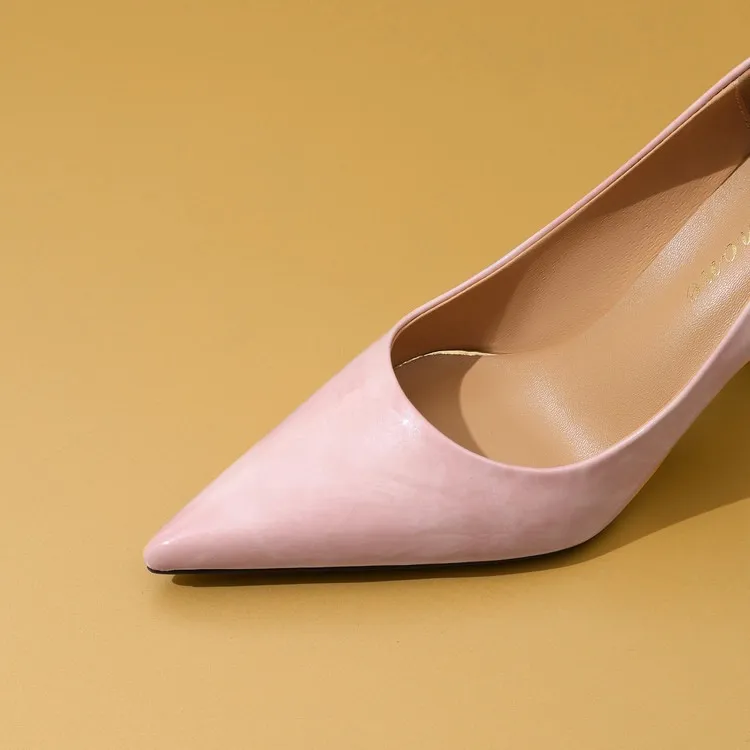 Elegant pearl and rhinestone chunky heeled high heels, spring denim patent leather, light luxury pointed toe high heels for banquets