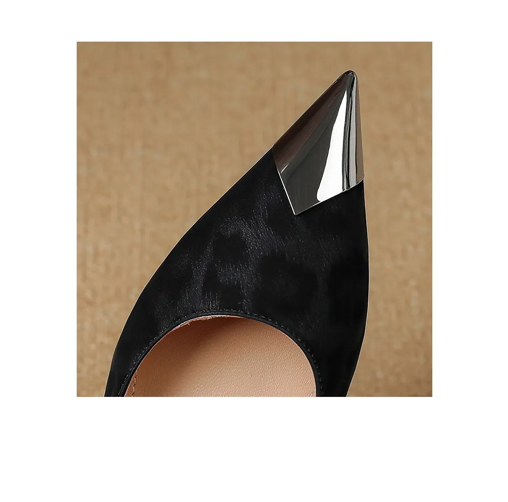 Women's low-cut, all-season leopard print cowhide leather pointed-toe high heels for spring and autumn, slip-on style, slimming stiletto heels