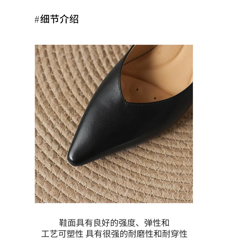 Early spring single shoes, low-cut chunky heel high heels, cowhide fashion women's shoes, sizes 3-6L