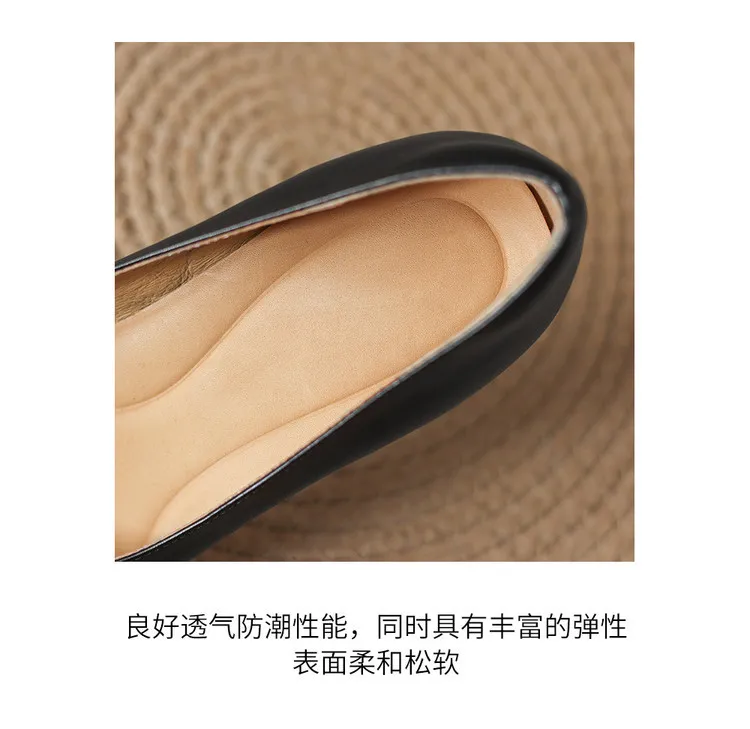 Early spring single shoes, low-cut chunky heel high heels, cowhide fashion women's shoes, sizes 3-6L