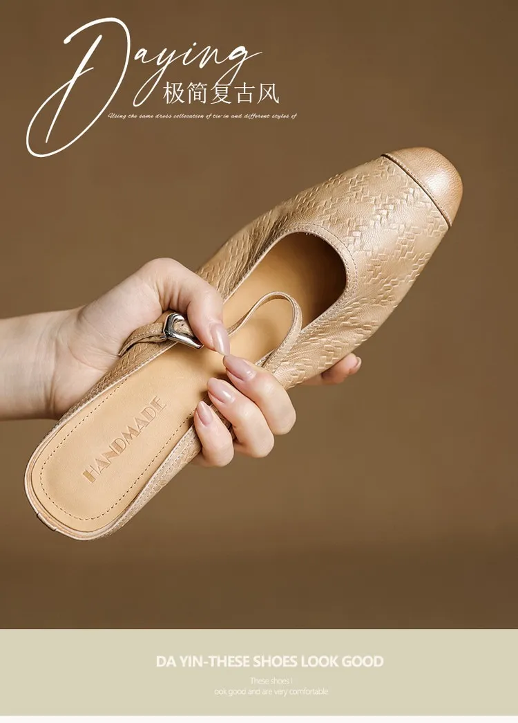 Spring/Summer One-Strap Half-Slip Sandals, Retro Closed-Toe Sandals, Chunky High-Heeled Mules
