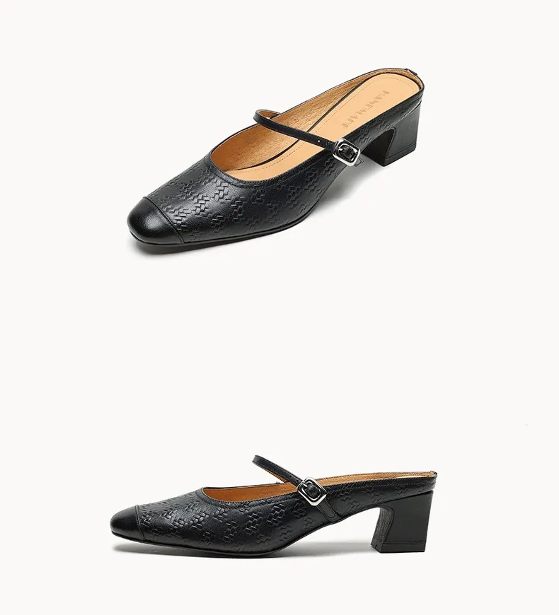 Spring/Summer One-Strap Half-Slip Sandals, Retro Closed-Toe Sandals, Chunky High-Heeled Mules