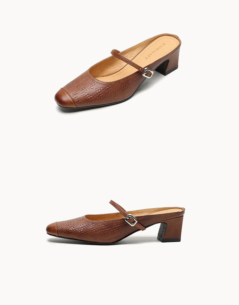 Spring/Summer One-Strap Half-Slip Sandals, Retro Closed-Toe Sandals, Chunky High-Heeled Mules