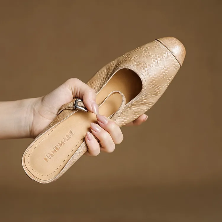Spring/Summer One-Strap Half-Slip Sandals, Retro Closed-Toe Sandals, Chunky High-Heeled Mules