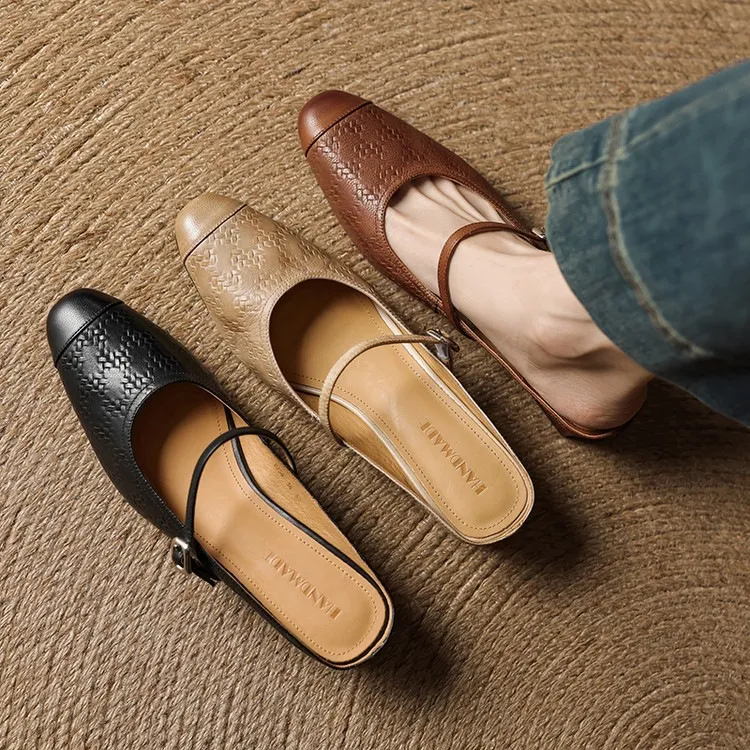 Spring/Summer One-Strap Half-Slip Sandals, Retro Closed-Toe Sandals, Chunky High-Heeled Mules