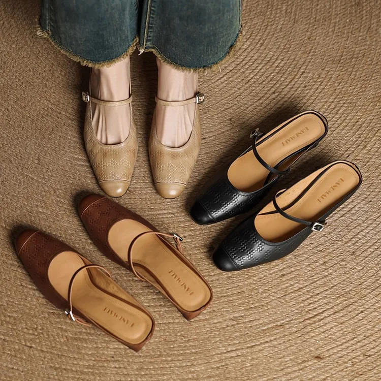 Spring/Summer One-Strap Half-Slip Sandals, Retro Closed-Toe Sandals, Chunky High-Heeled Mules