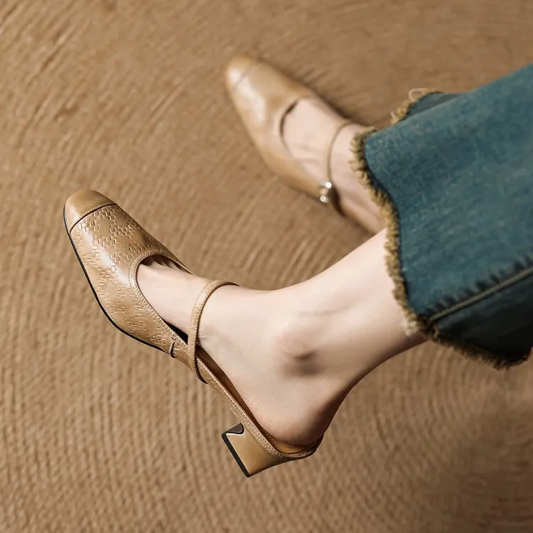 Spring/Summer One-Strap Half-Slip Sandals, Retro Closed-Toe Sandals, Chunky High-Heeled Mules