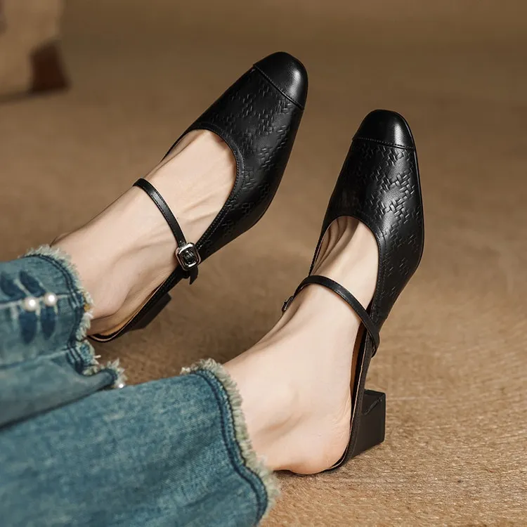 Spring/Summer One-Strap Half-Slip Sandals, Retro Closed-Toe Sandals, Chunky High-Heeled Mules