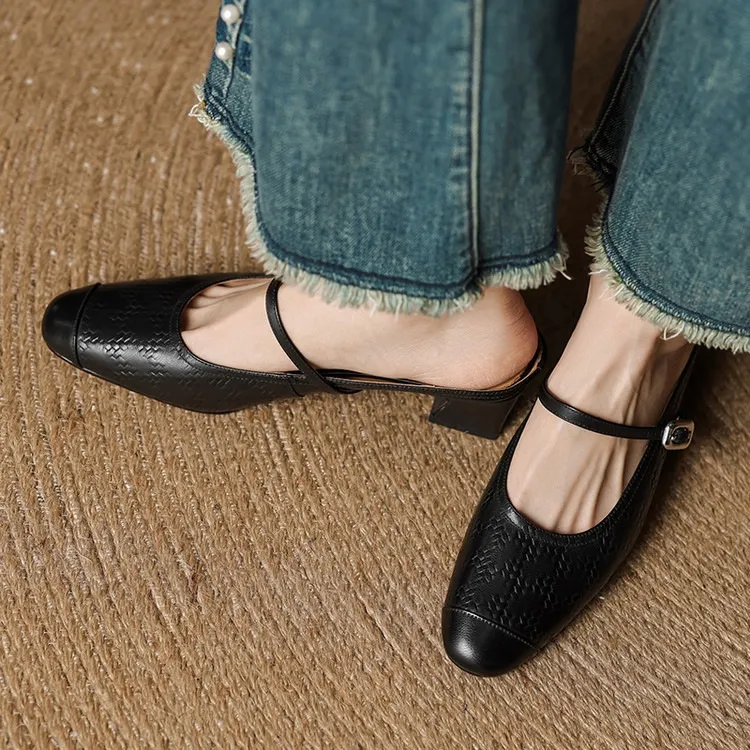 Spring/Summer One-Strap Half-Slip Sandals, Retro Closed-Toe Sandals, Chunky High-Heeled Mules