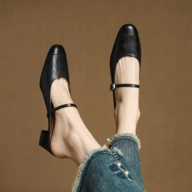 Spring/Summer One-Strap Half-Slip Sandals, Retro Closed-Toe Sandals, Chunky High-Heeled Mules