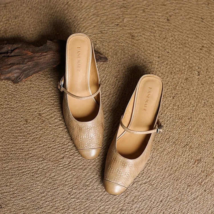 Spring/Summer One-Strap Half-Slip Sandals, Retro Closed-Toe Sandals, Chunky High-Heeled Mules