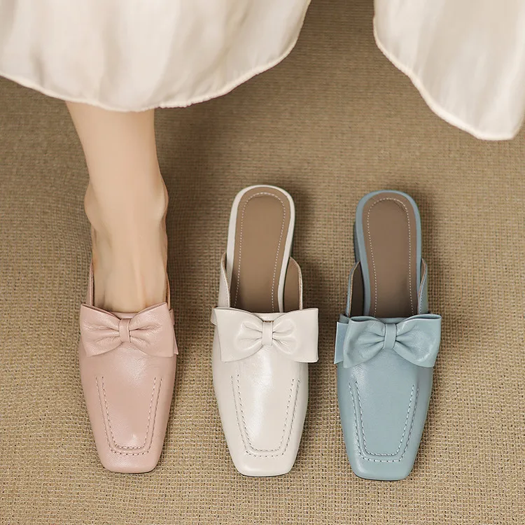 Early Spring Slippers, Square Toe, Chunky Heel, High Heel, Closed Toe, Sheepskin Fashion Women's Shoes, Sizes 3-9f4041 (Plus Size)