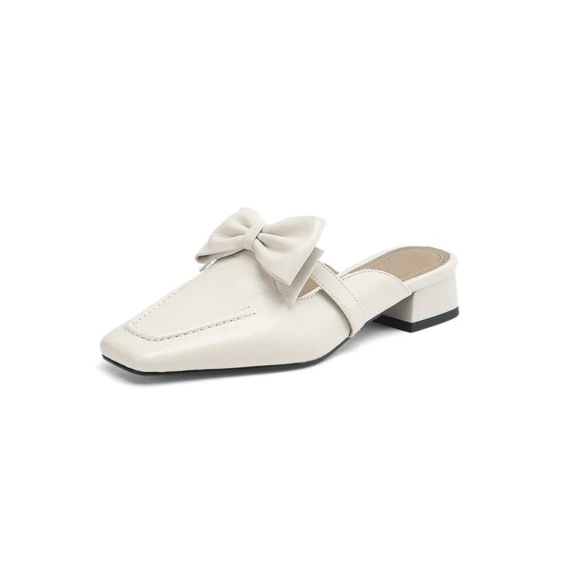 Early Spring Slippers, Square Toe, Chunky Heel, High Heel, Closed Toe, Sheepskin Fashion Women's Shoes, Sizes 3-9f4041 (Plus Size)