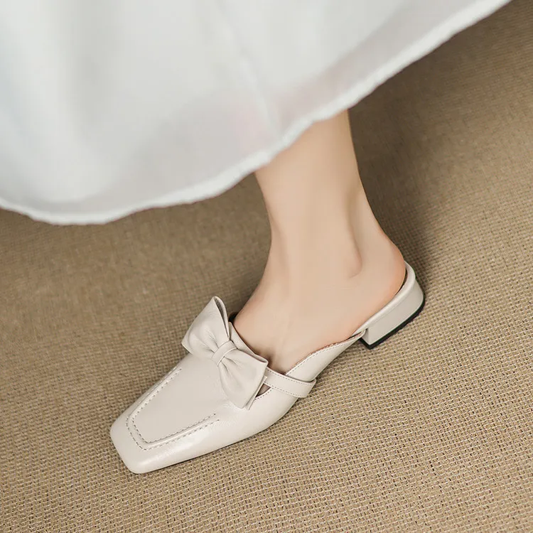 Early Spring Slippers, Square Toe, Chunky Heel, High Heel, Closed Toe, Sheepskin Fashion Women's Shoes, Sizes 3-9f4041 (Plus Size)