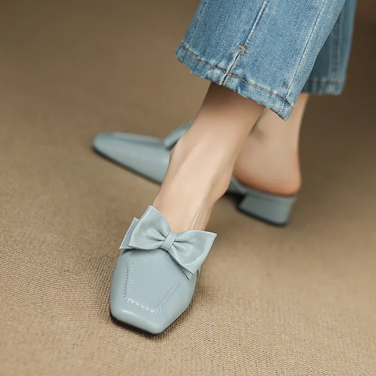 Early Spring Slippers, Square Toe, Chunky Heel, High Heel, Closed Toe, Sheepskin Fashion Women's Shoes, Sizes 3-9f4041 (Plus Size)