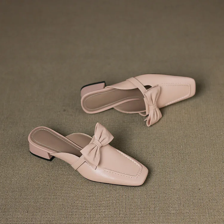 Early Spring Slippers, Square Toe, Chunky Heel, High Heel, Closed Toe, Sheepskin Fashion Women's Shoes, Sizes 3-9f4041 (Plus Size)