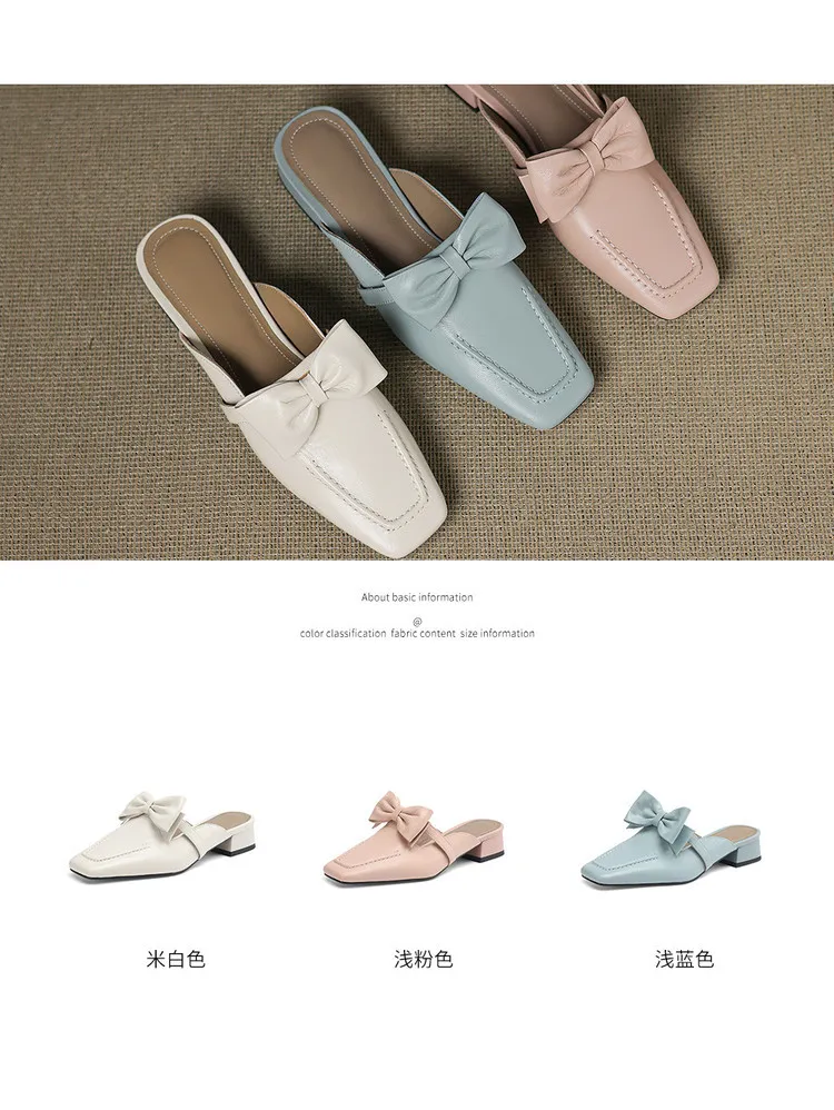 Early Spring Slippers, Square Toe, Chunky Heel, High Heel, Closed Toe, Sheepskin Fashion Women's Shoes, Sizes 3-9f4041 (Plus Size)
