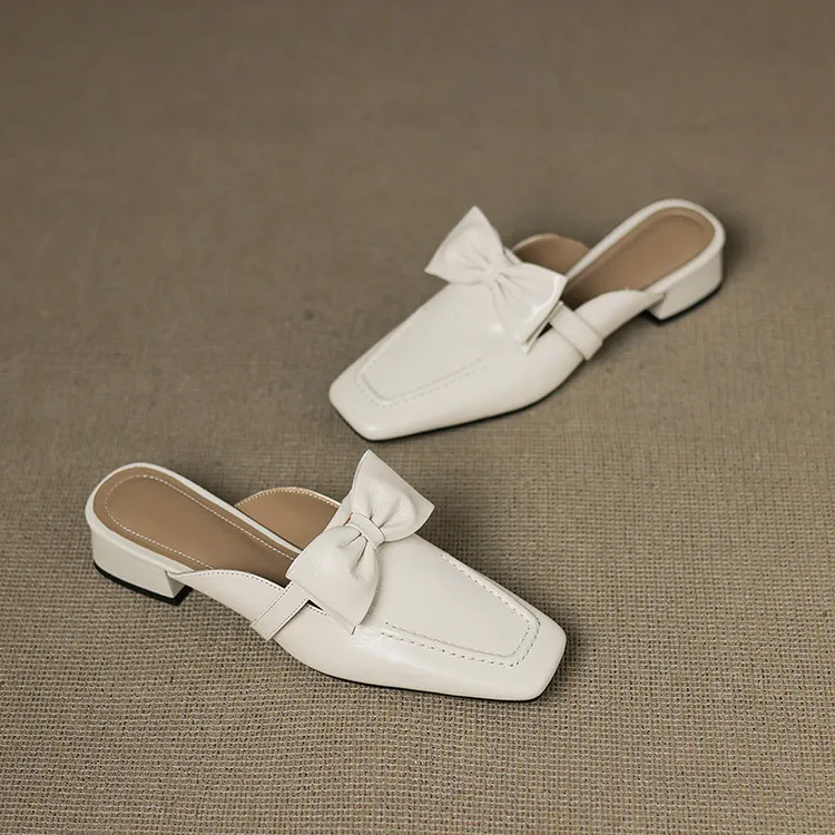 Early Spring Slippers, Square Toe, Chunky Heel, High Heel, Closed Toe, Sheepskin Fashion Women's Shoes, Sizes 3-9f4041 (Plus Size)