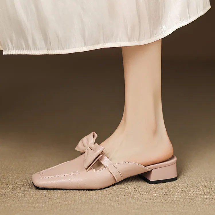 Early Spring Slippers, Square Toe, Chunky Heel, High Heel, Closed Toe, Sheepskin Fashion Women's Shoes, Sizes 3-9f4041 (Plus Size)