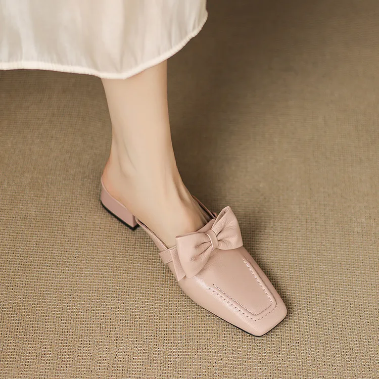 Early Spring Slippers, Square Toe, Chunky Heel, High Heel, Closed Toe, Sheepskin Fashion Women's Shoes, Sizes 3-9f4041 (Plus Size)