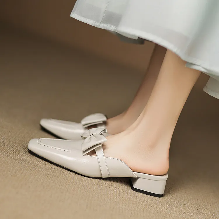 Early Spring Slippers, Square Toe, Chunky Heel, High Heel, Closed Toe, Sheepskin Fashion Women's Shoes, Sizes 3-9f4041 (Plus Size)