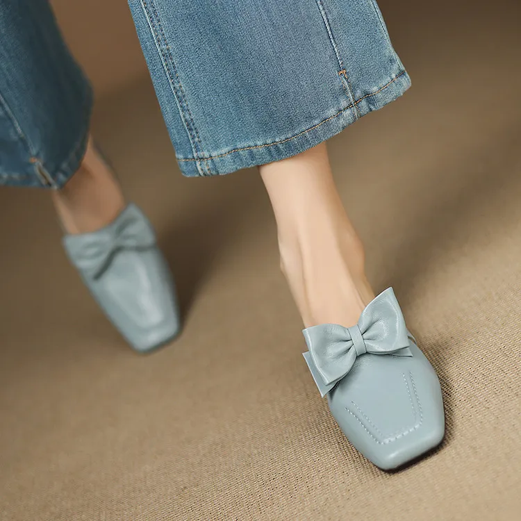 Early Spring Slippers, Square Toe, Chunky Heel, High Heel, Closed Toe, Sheepskin Fashion Women's Shoes, Sizes 3-9f4041 (Plus Size)