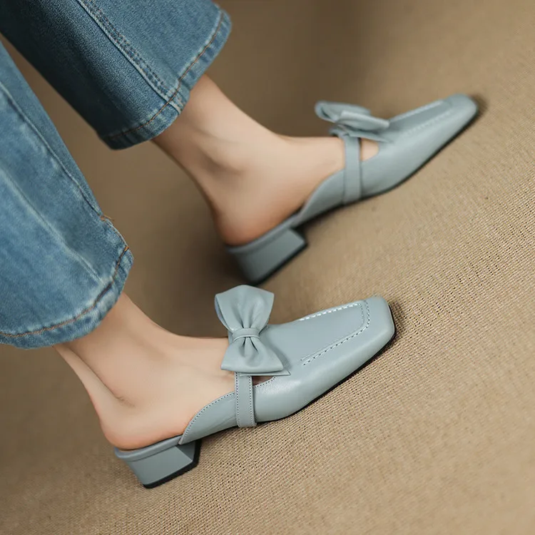 Early Spring Slippers, Square Toe, Chunky Heel, High Heel, Closed Toe, Sheepskin Fashion Women's Shoes, Sizes 3-9f4041 (Plus Size)
