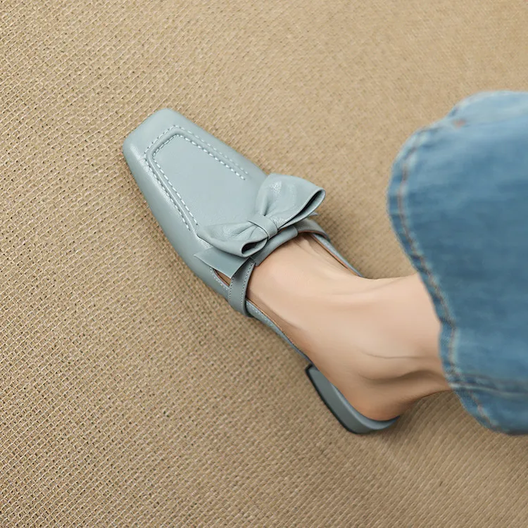 Early Spring Slippers, Square Toe, Chunky Heel, High Heel, Closed Toe, Sheepskin Fashion Women's Shoes, Sizes 3-9f4041 (Plus Size)