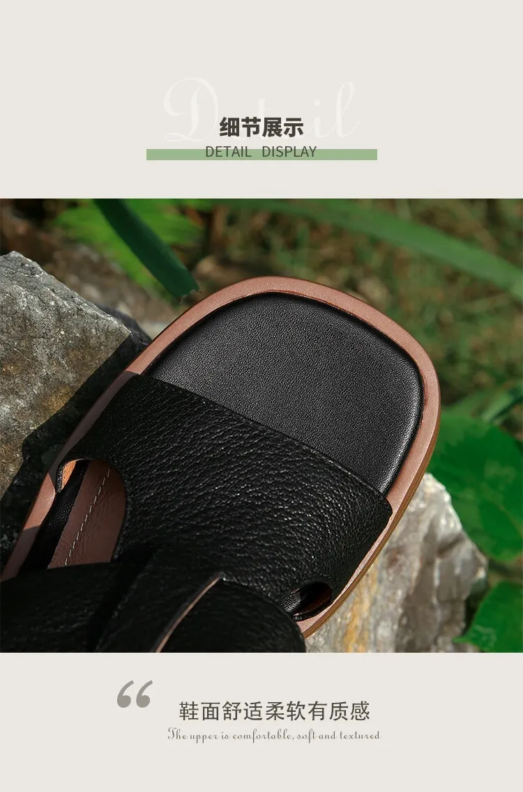 Summer chunky heel round toe waterproof platform slippers sheepskin women's shoes retro mid-heel sandals for outdoor wear