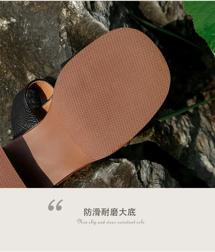 Summer chunky heel round toe waterproof platform slippers sheepskin women's shoes retro mid-heel sandals for outdoor wear