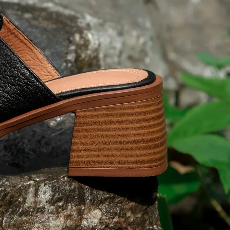 Summer chunky heel round toe waterproof platform slippers sheepskin women's shoes retro mid-heel sandals for outdoor wear
