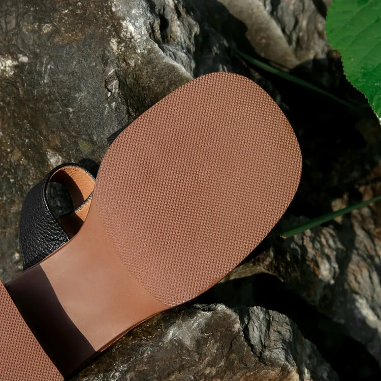 Summer chunky heel round toe waterproof platform slippers sheepskin women's shoes retro mid-heel sandals for outdoor wear