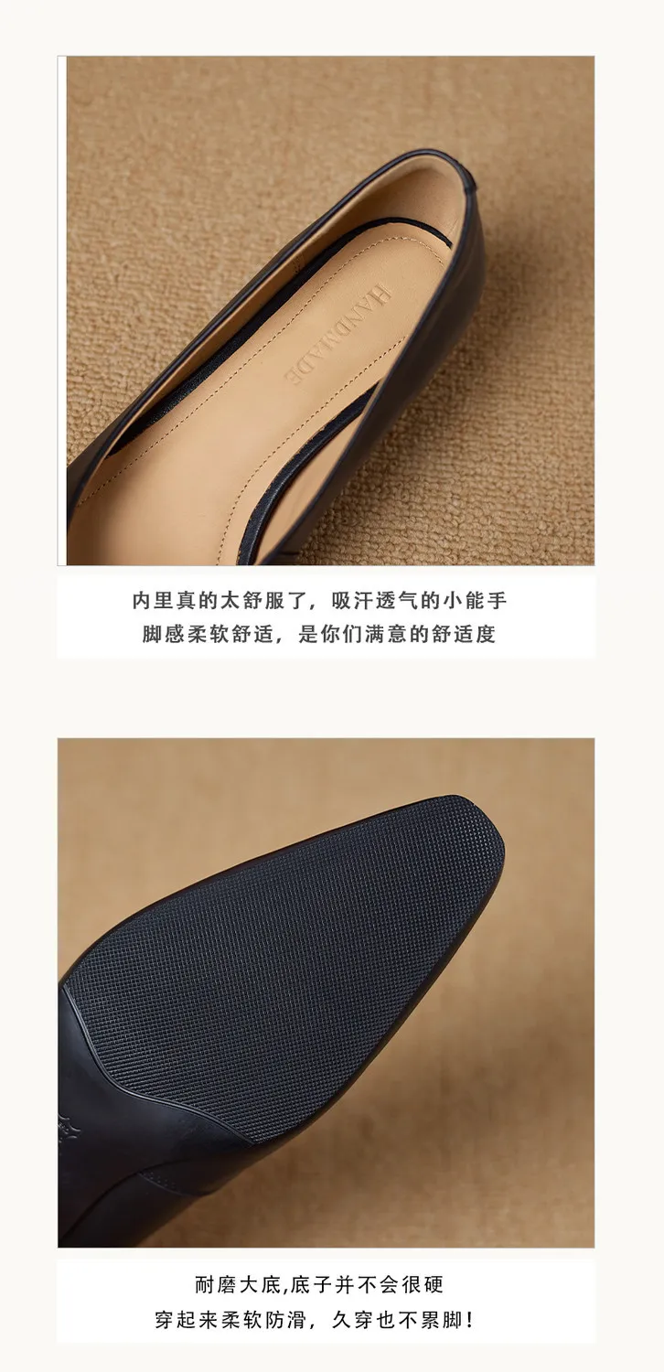 Spring square-toe low-cut fashion single shoes, mid-heel cowhide stiletto heels, women's fashion shoes, sizes 3-9N40