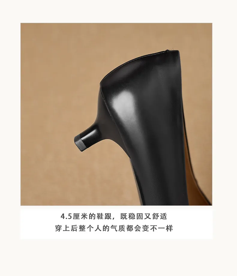 Spring square-toe low-cut fashion single shoes, mid-heel cowhide stiletto heels, women's fashion shoes, sizes 3-9N40