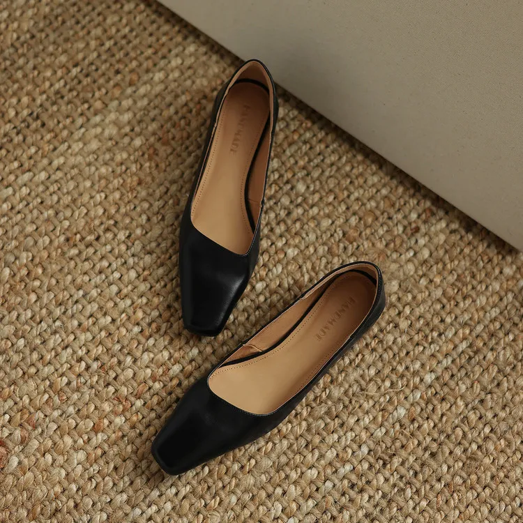 Early Spring Single Shoes, Square Toe, Chunky Heel, High Heel, Leather Fashion Women's Shoes, 3-7c