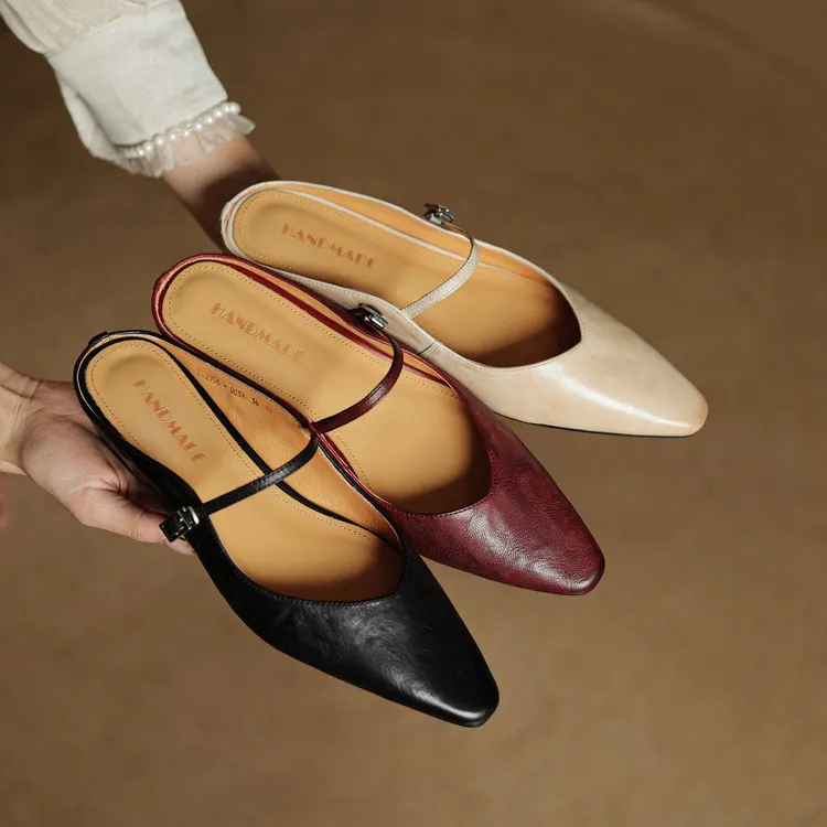 -Early Spring Slippers, Square Toe, Hidden Wedge Buckle, Fashionable Women's Shoes, 3-7m