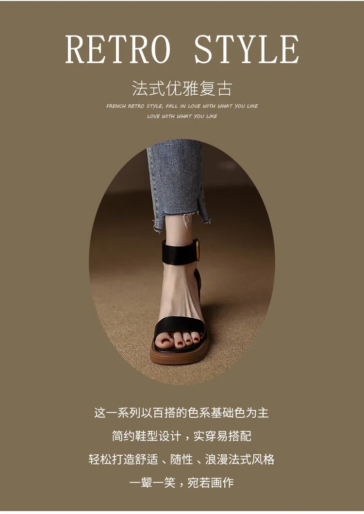 Summer hollow sandals, chunky heels, high heels, platform soles, buckles, cowhide fashion women's shoes, 3-9r