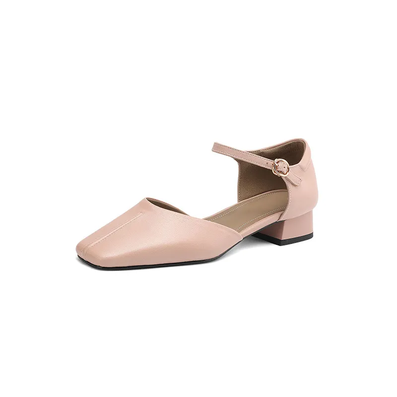 Summer sandals, chunky heel, high heel, square toe, buckle, genuine leather, fashion women's shoes, style 3-12b.