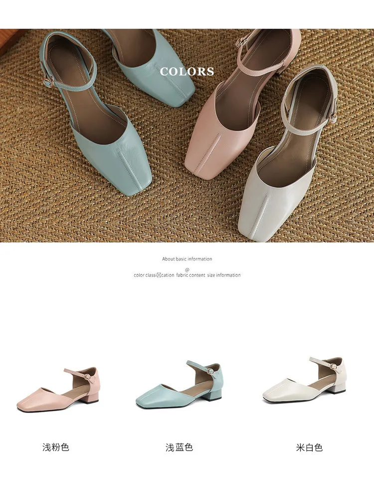 Summer sandals, chunky heel, high heel, square toe, buckle, genuine leather, fashion women's shoes, style 3-12b.